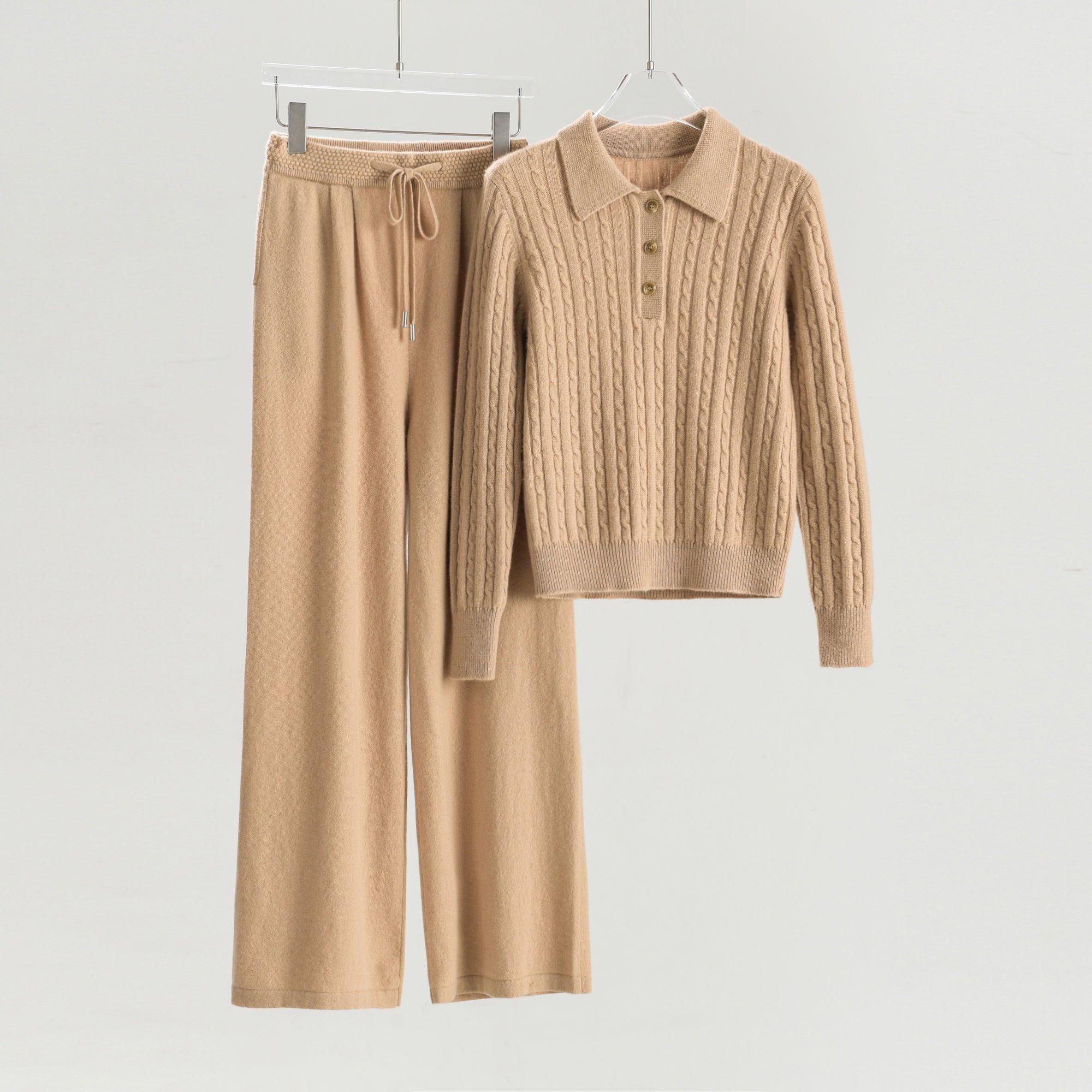 Lapel Half-open Cable Pullover Loose Pants