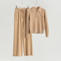 Lapel Half-open Cable Pullover Loose Pants