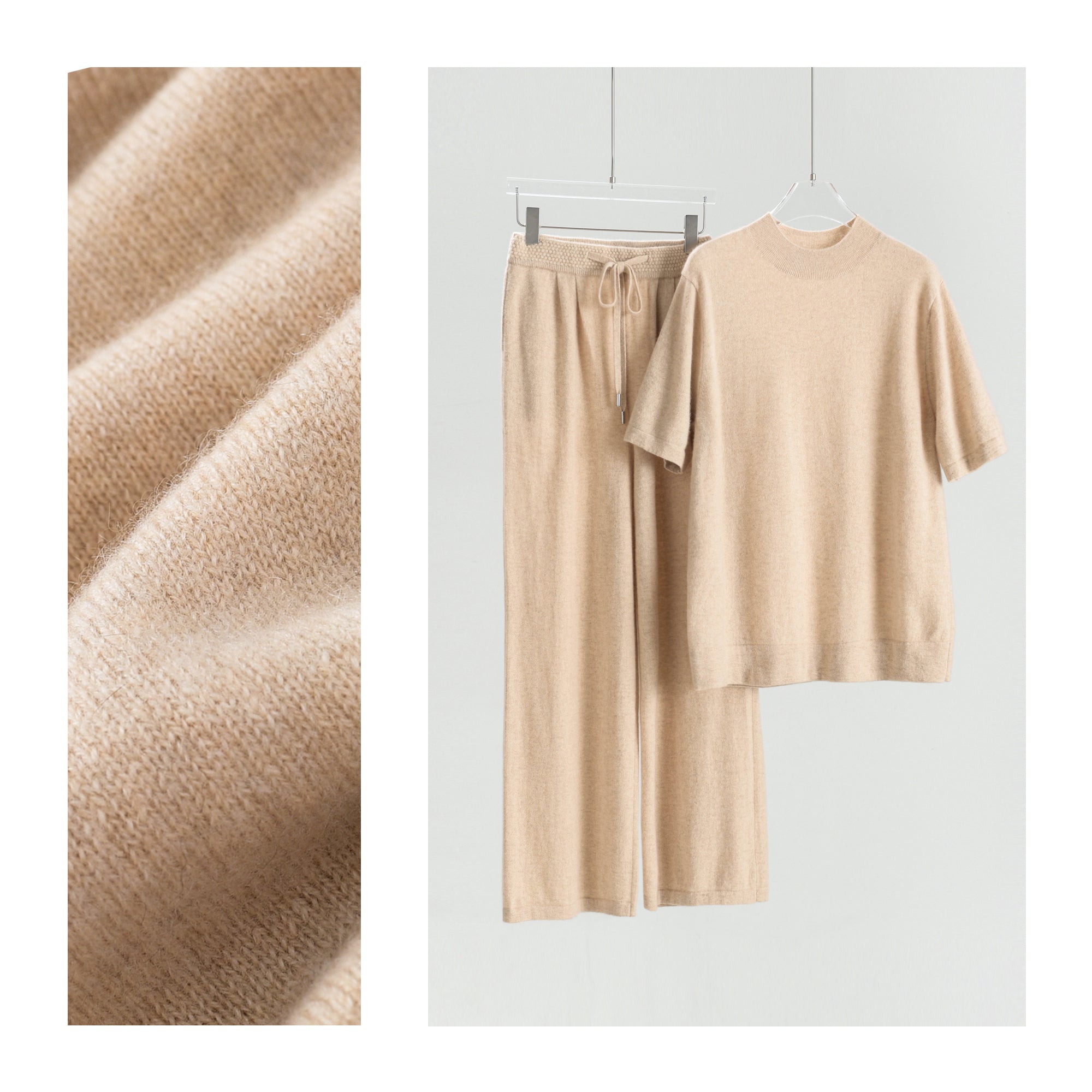 Half Turtleneck Cashmere Short Sleeve Loose Pants