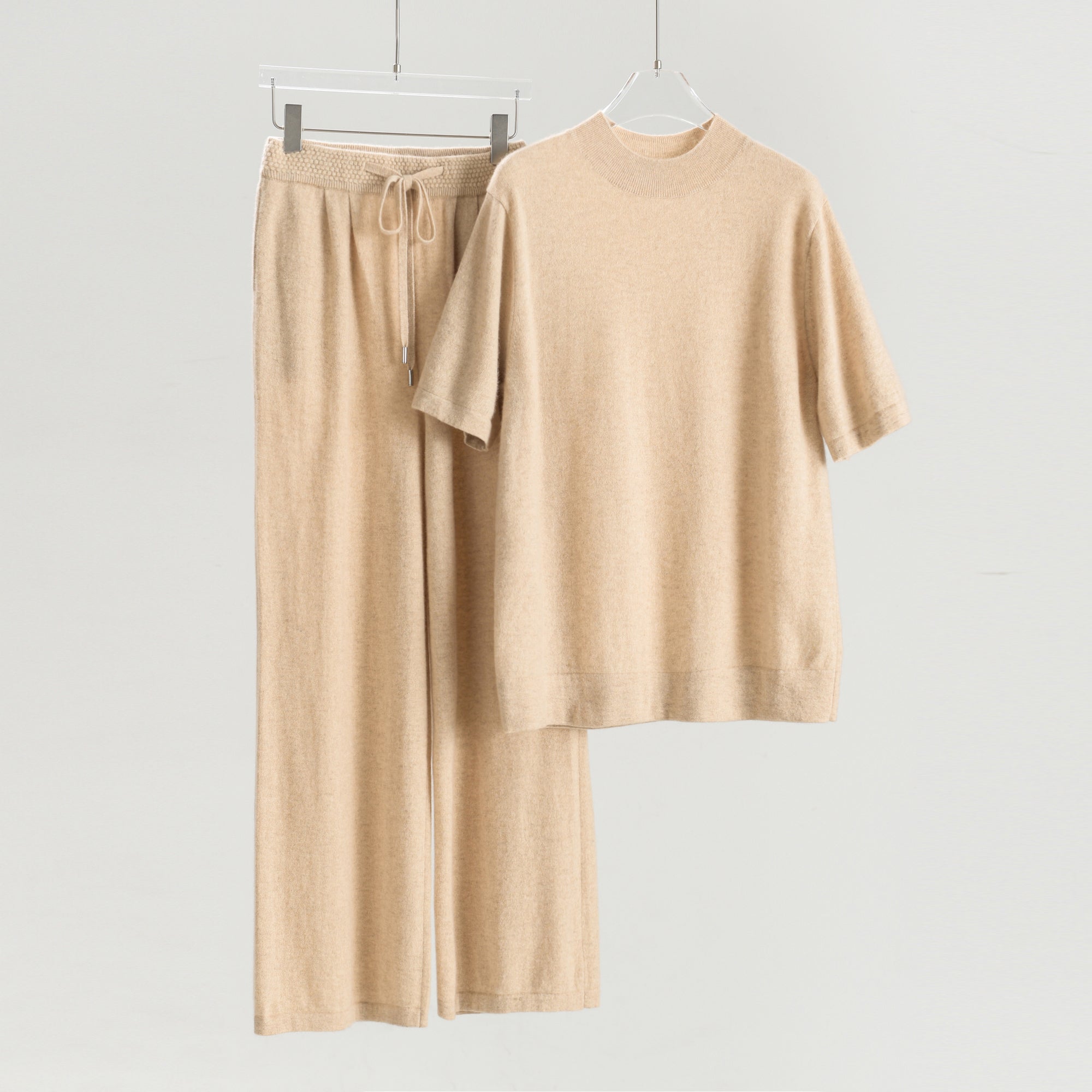 Half Turtleneck Cashmere Short Sleeve Loose Pants