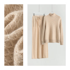 Turtleneck Sweater with Floral Pattern and Single-Sided Casual Pants