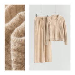 Lapel Half-open Cable Pullover Loose Pants