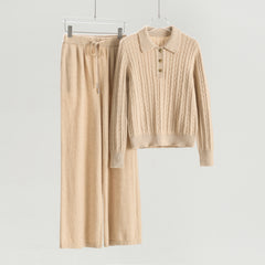 Lapel Half-open Cable Pullover Loose Pants
