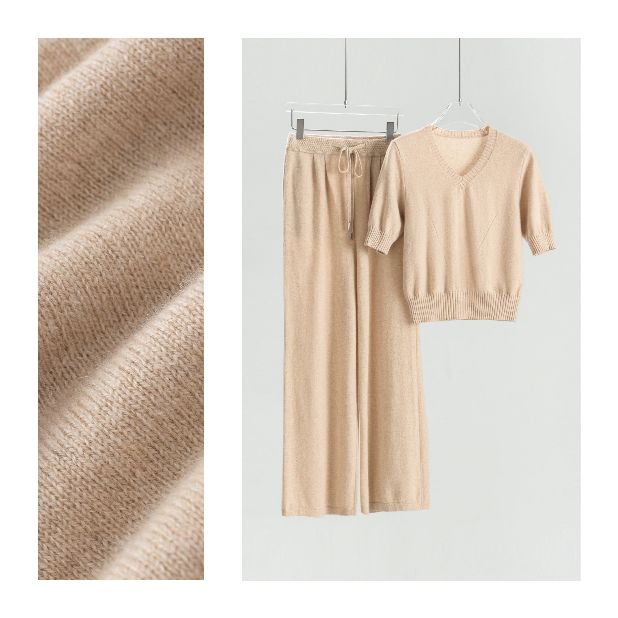 V-neck Short-sleeved Sweater Wide-leg Pants Suit