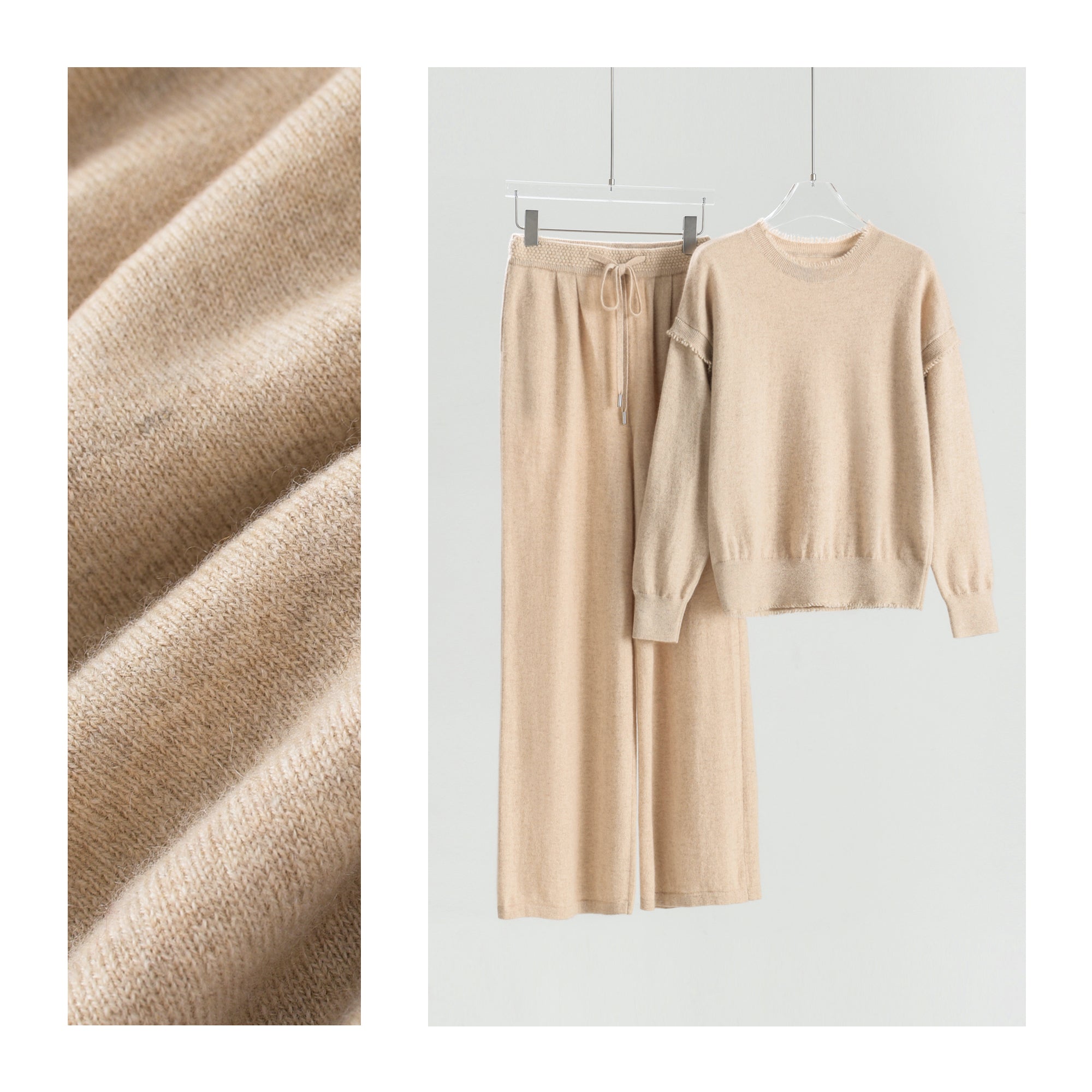Crew Neck Pullover Wide Leg Pants Suit