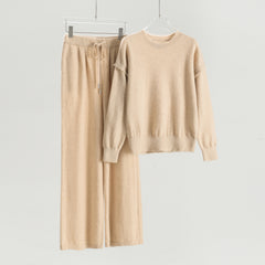 Crew Neck Pullover Wide Leg Pants Suit