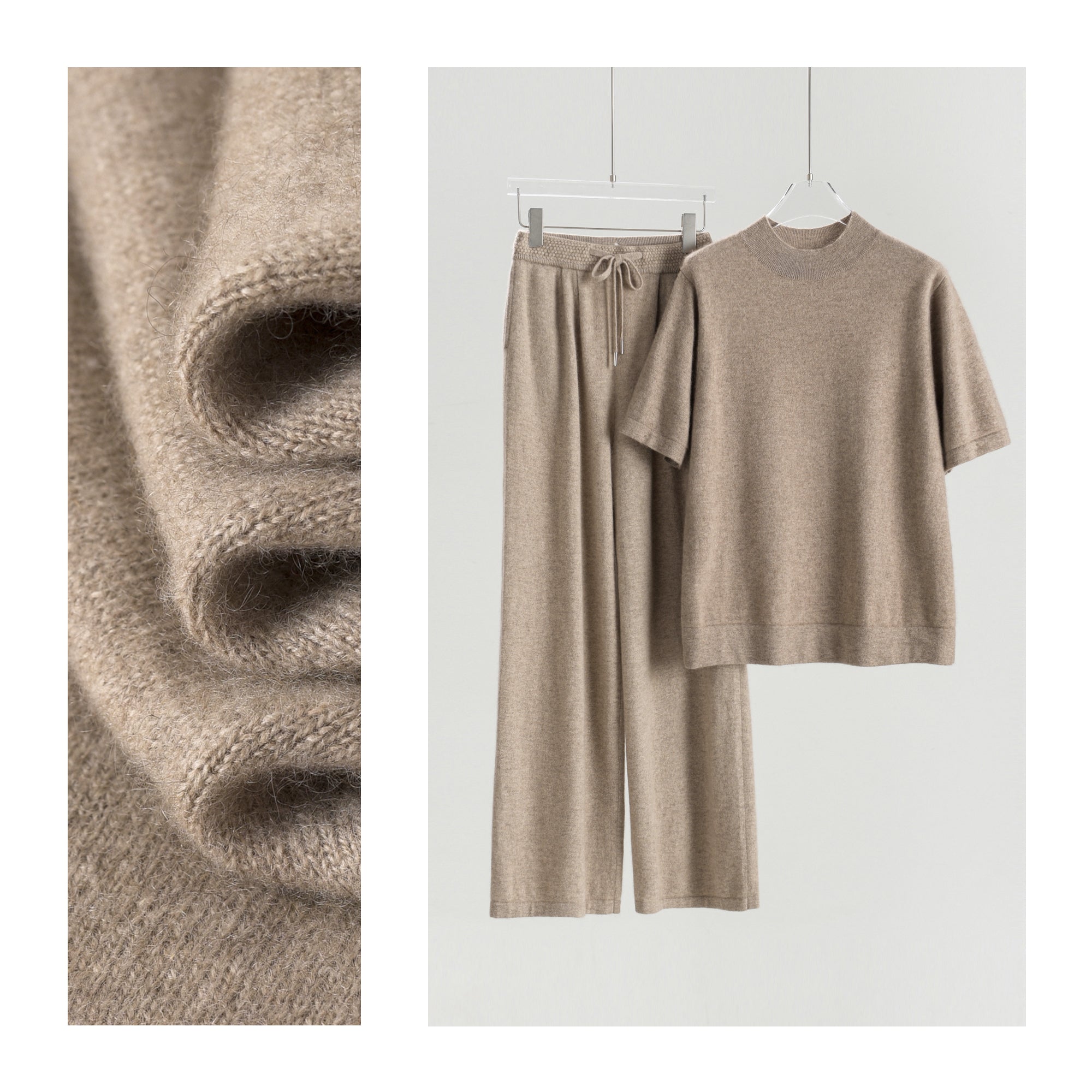 Half Turtleneck Cashmere Short Sleeve Loose Pants
