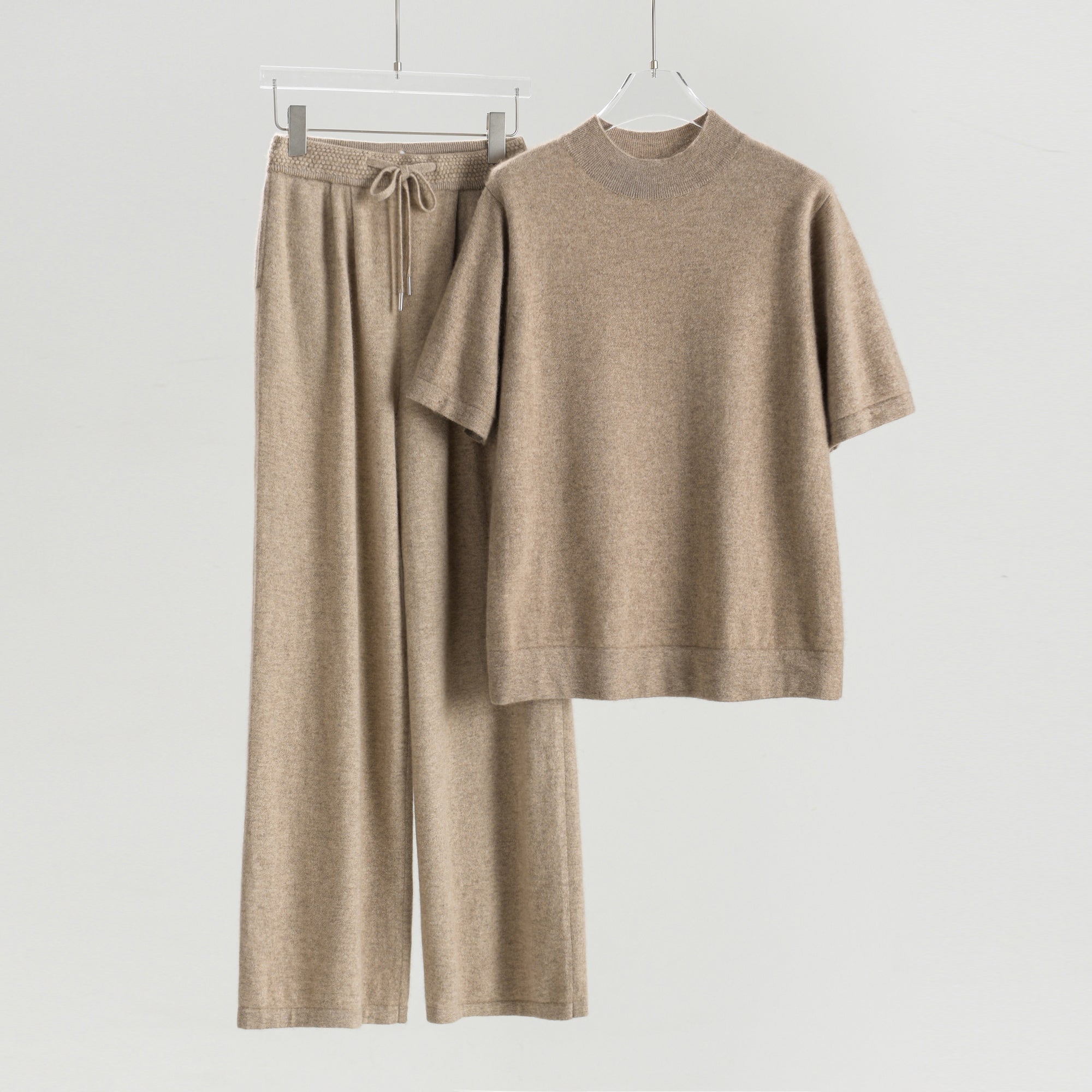 Half Turtleneck Cashmere Short Sleeve Loose Pants