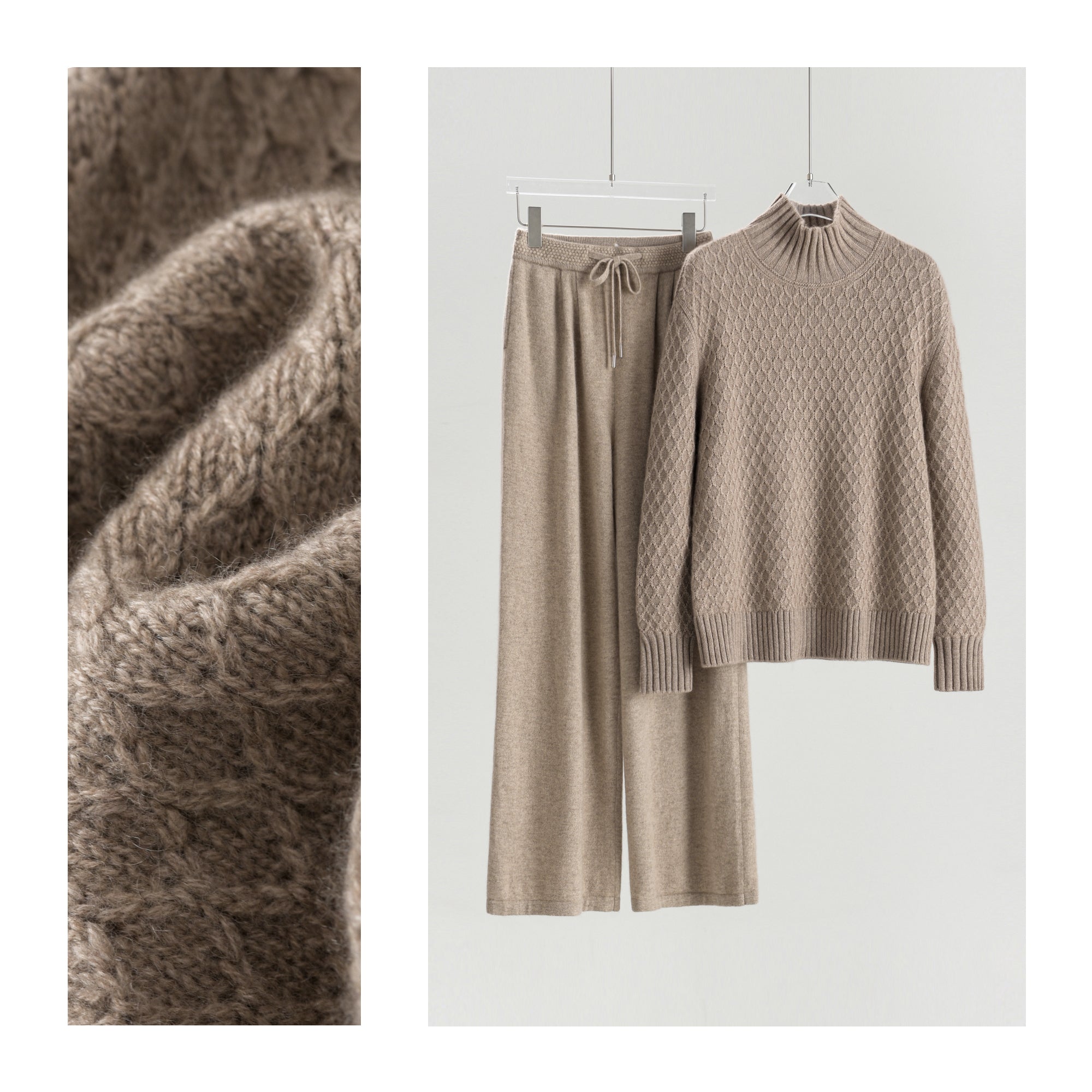 Turtleneck Sweater with Floral Pattern and Single-Sided Casual Pants