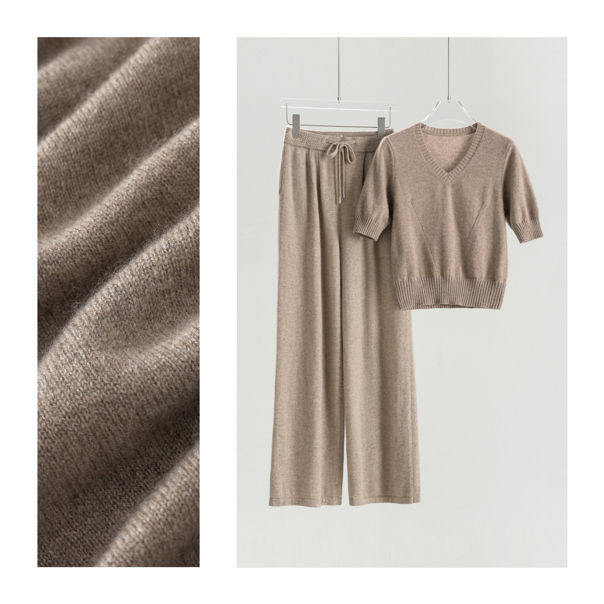 V-neck Short-sleeved Sweater Wide-leg Pants Suit