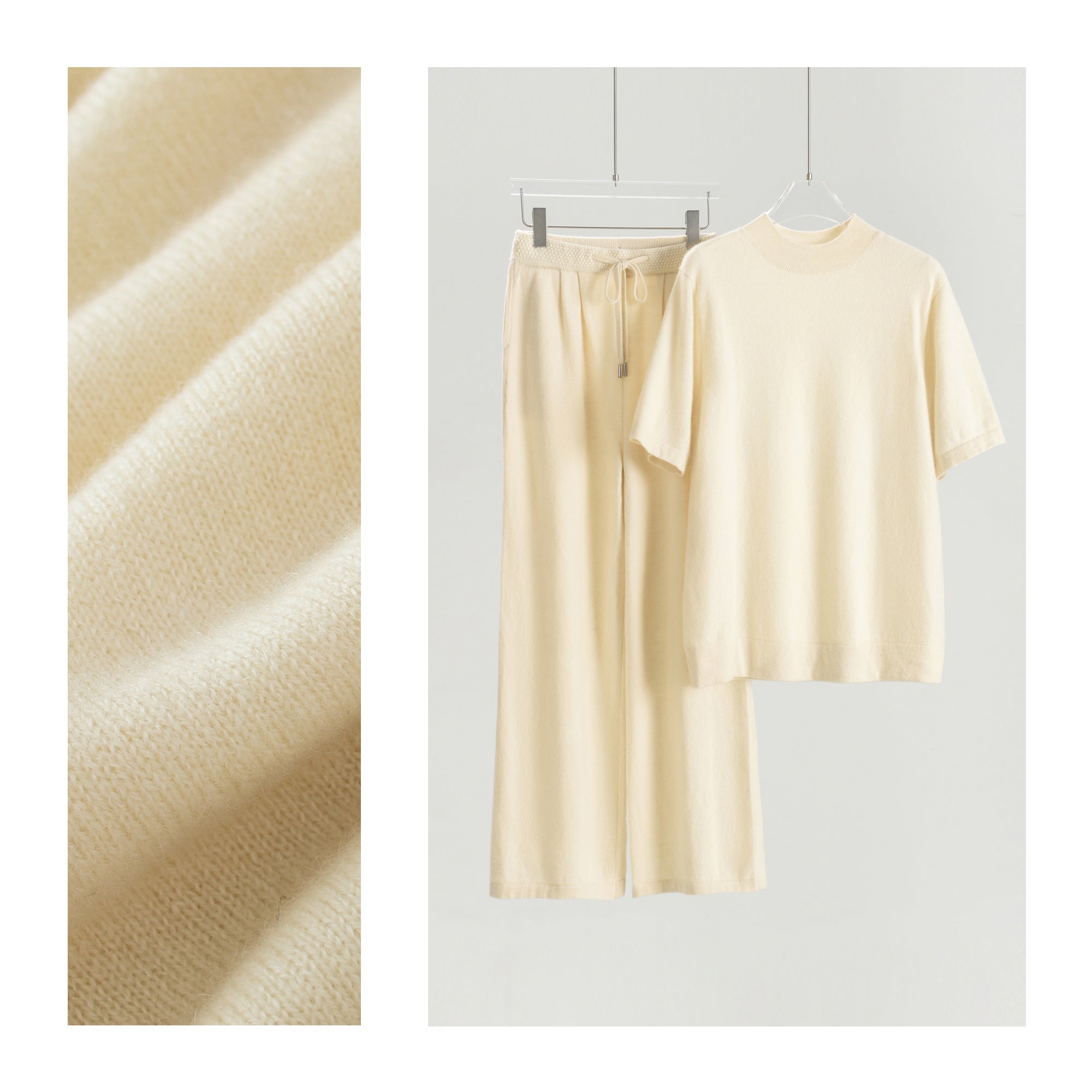 Half Turtleneck Cashmere Short Sleeve Loose Pants