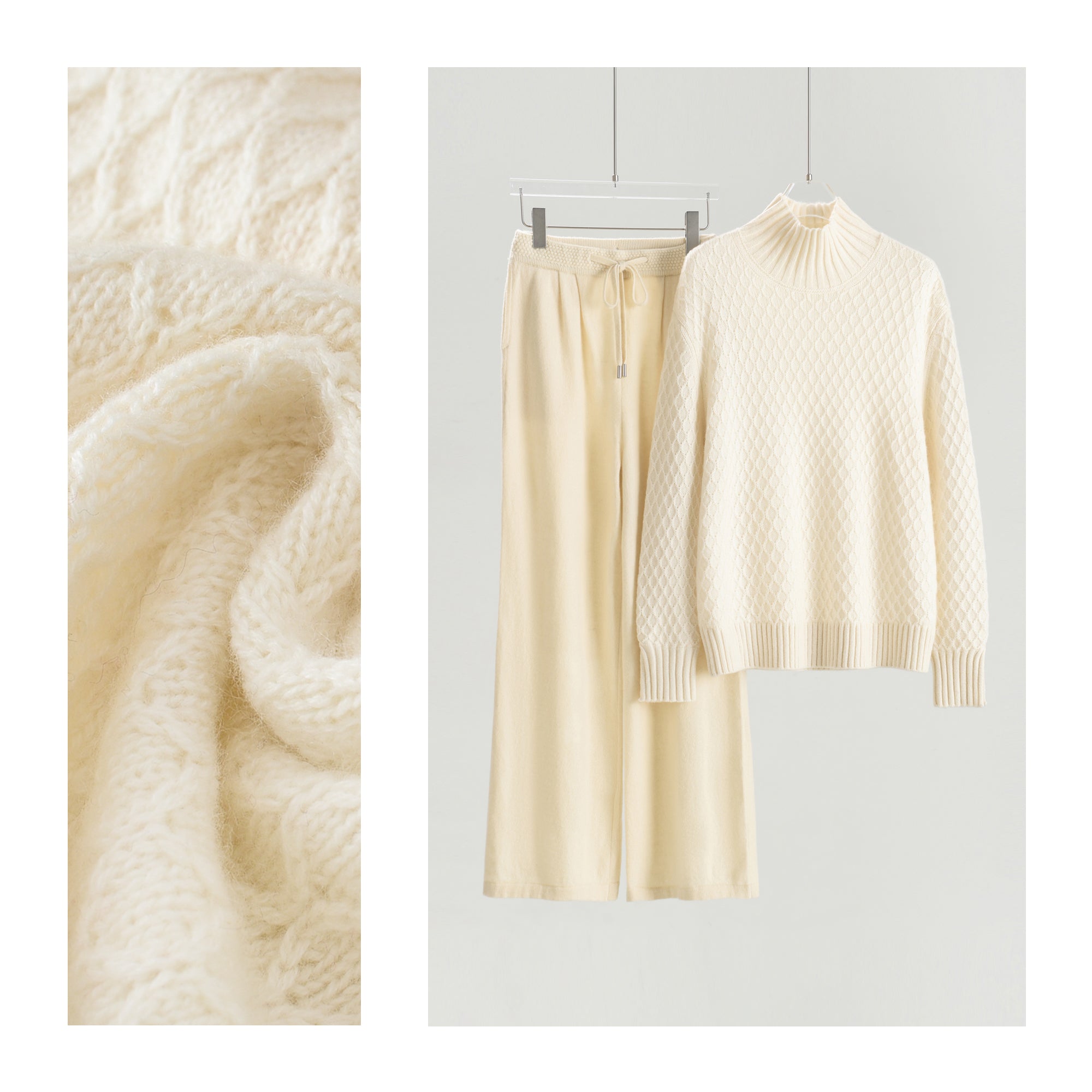 Turtleneck Sweater with Floral Pattern and Single-Sided Casual Pants