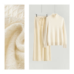 Turtleneck Sweater with Floral Pattern and Single-Sided Casual Pants