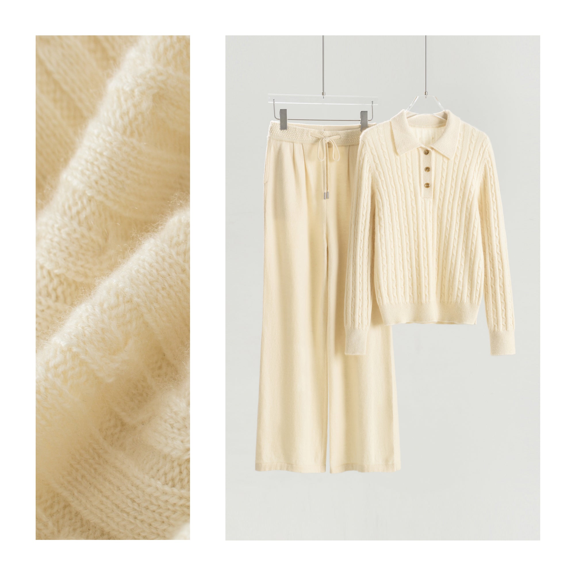 Lapel Half-open Cable Pullover Loose Pants