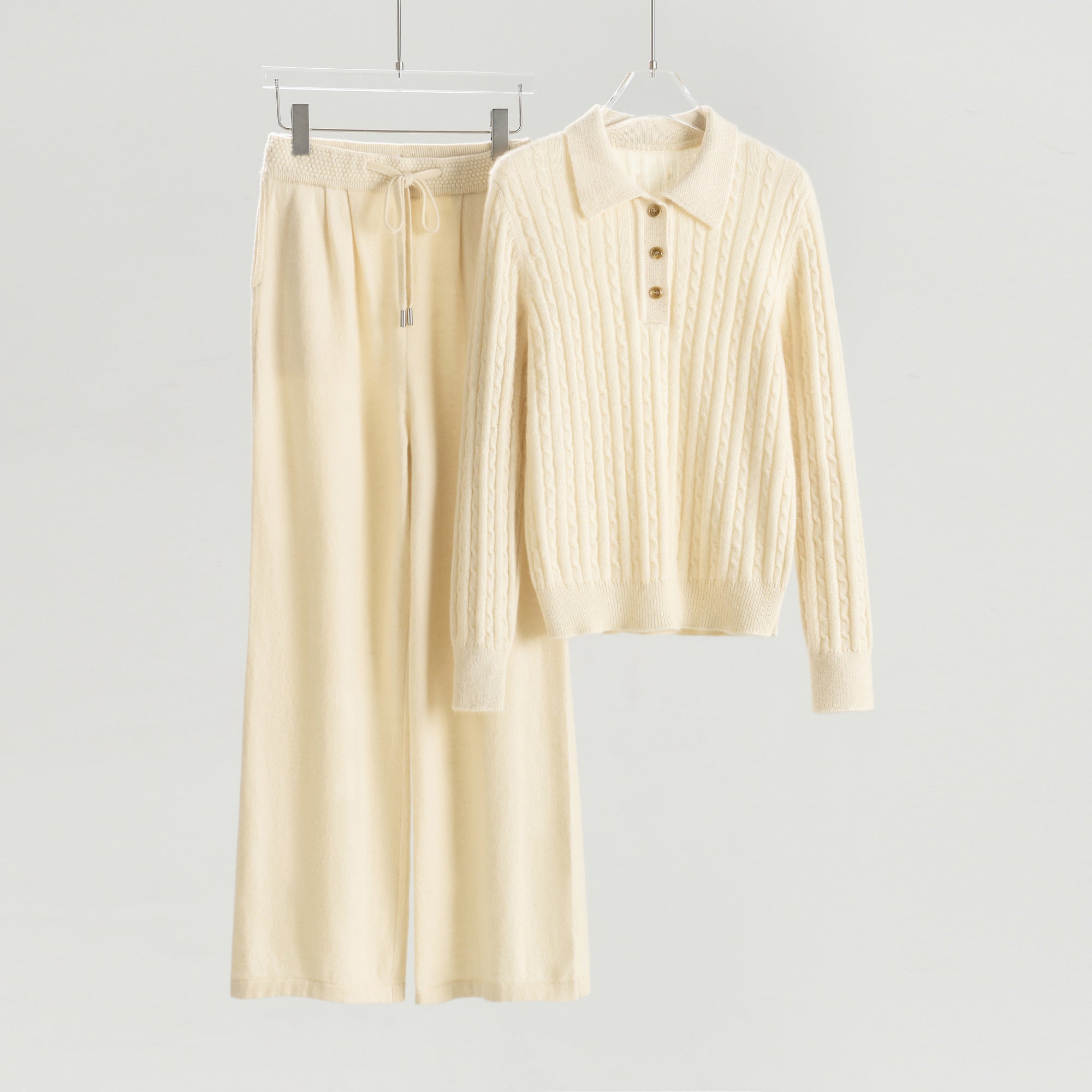 Lapel Half-open Cable Pullover Loose Pants