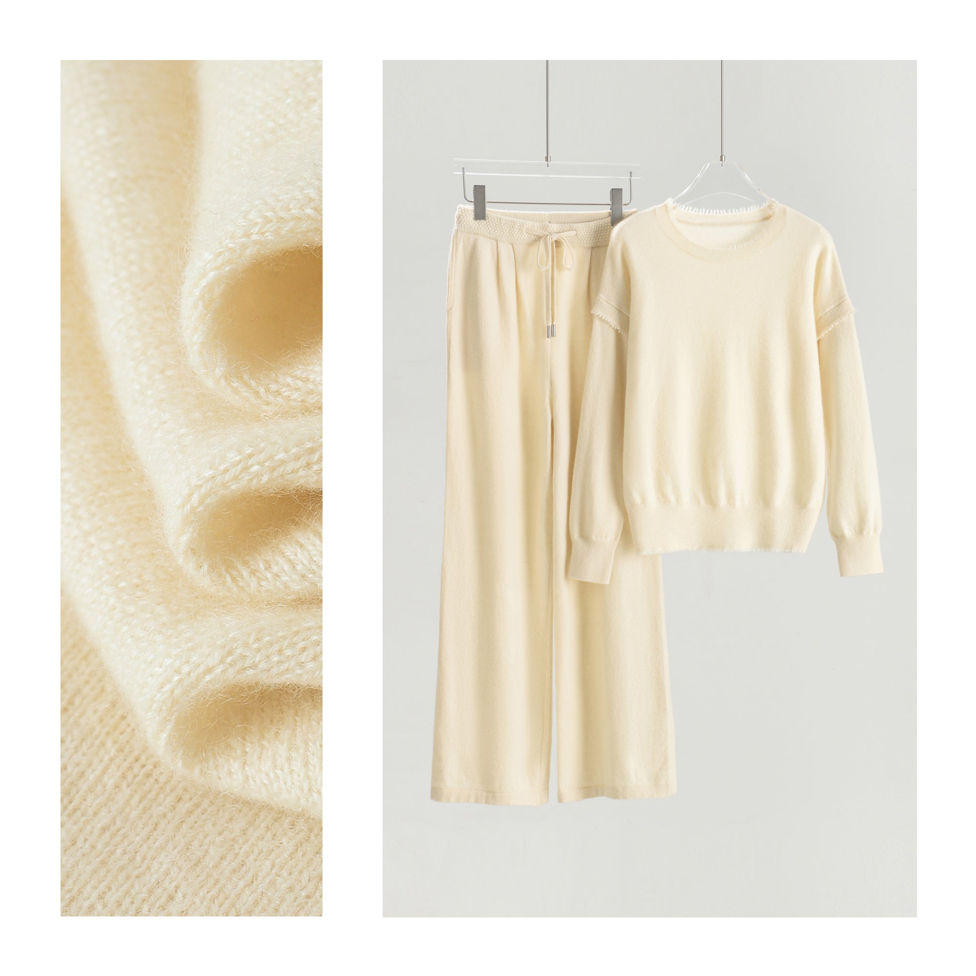 Crew Neck Pullover Wide Leg Pants Suit