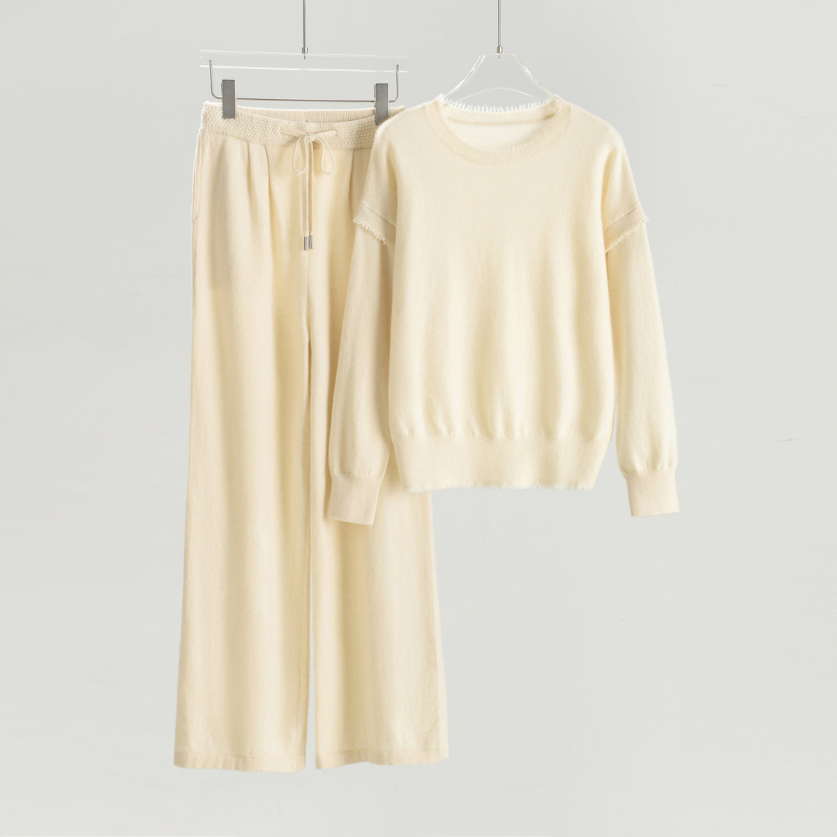 Crew Neck Pullover Wide Leg Pants Suit