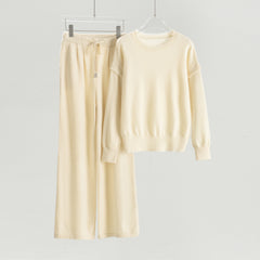 Crew Neck Pullover Wide Leg Pants Suit