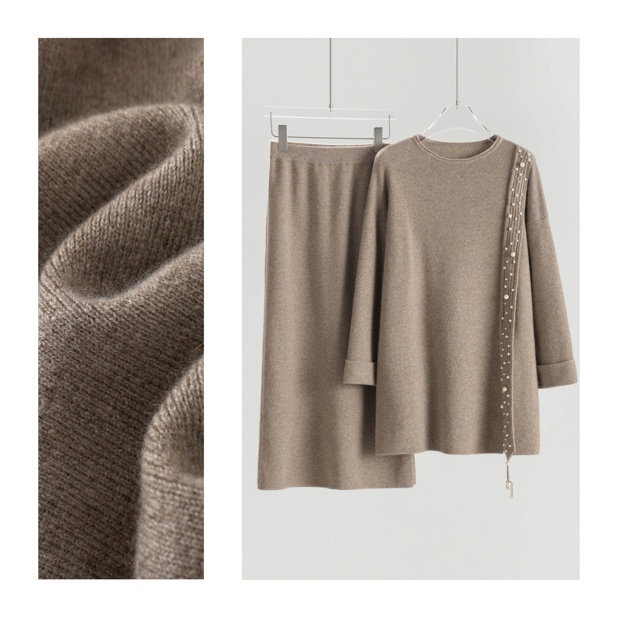 Boat Neck Pullover Slit Straight Skirt