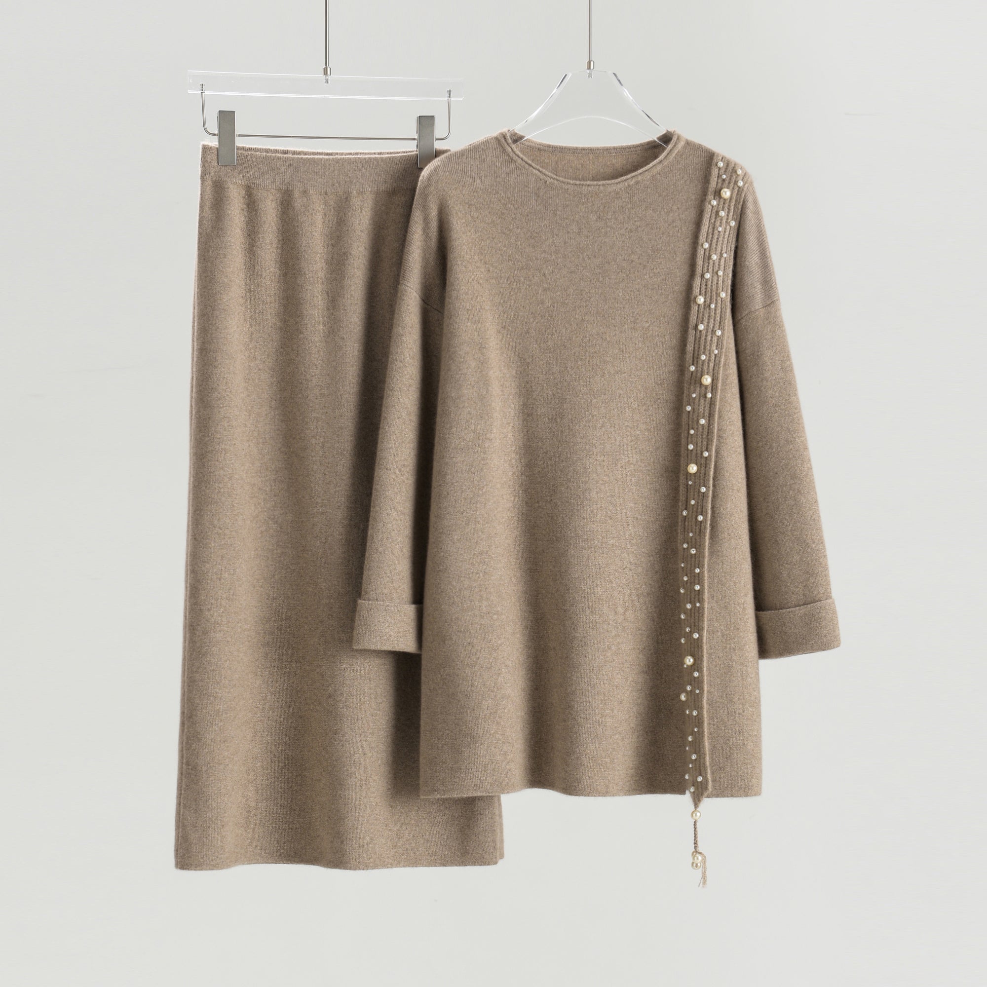 Boat Neck Pullover Slit Straight Skirt