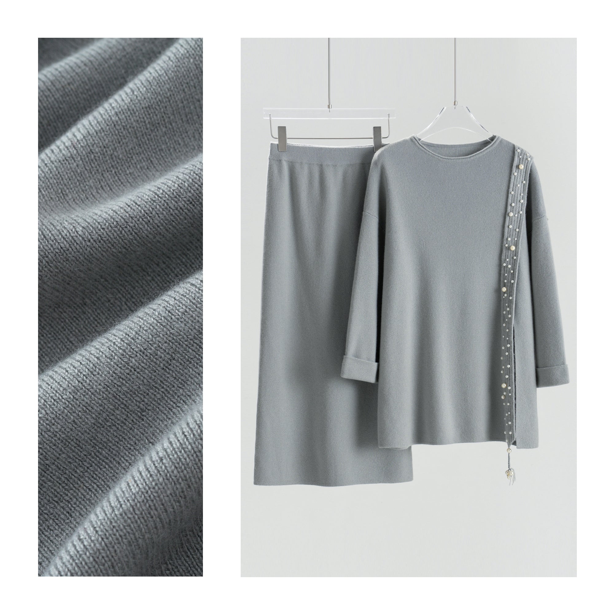 Boat Neck Pullover Slit Straight Skirt