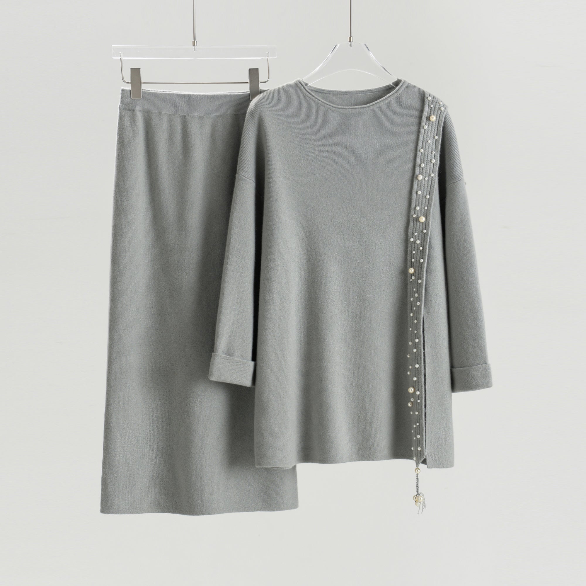 Boat Neck Pullover Slit Straight Skirt