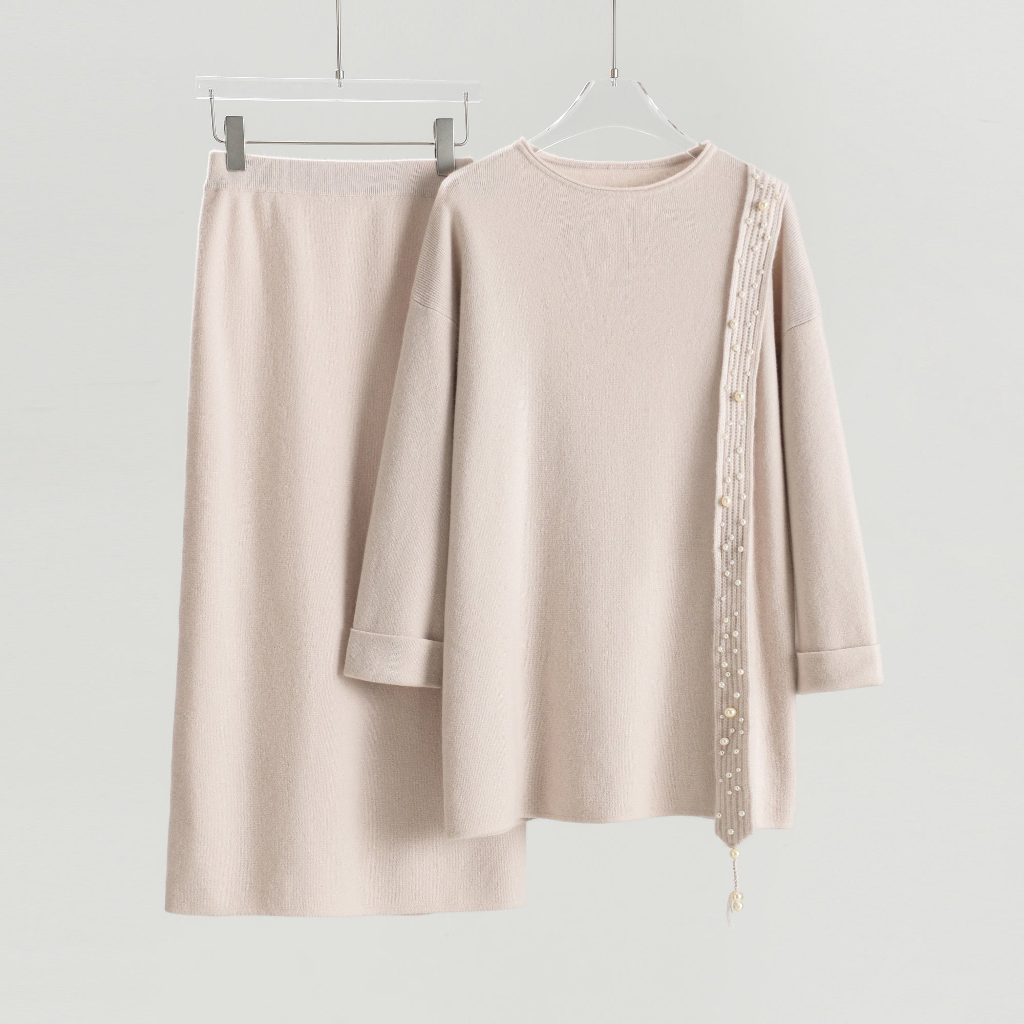 Boat Neck Pullover Slit Straight Skirt