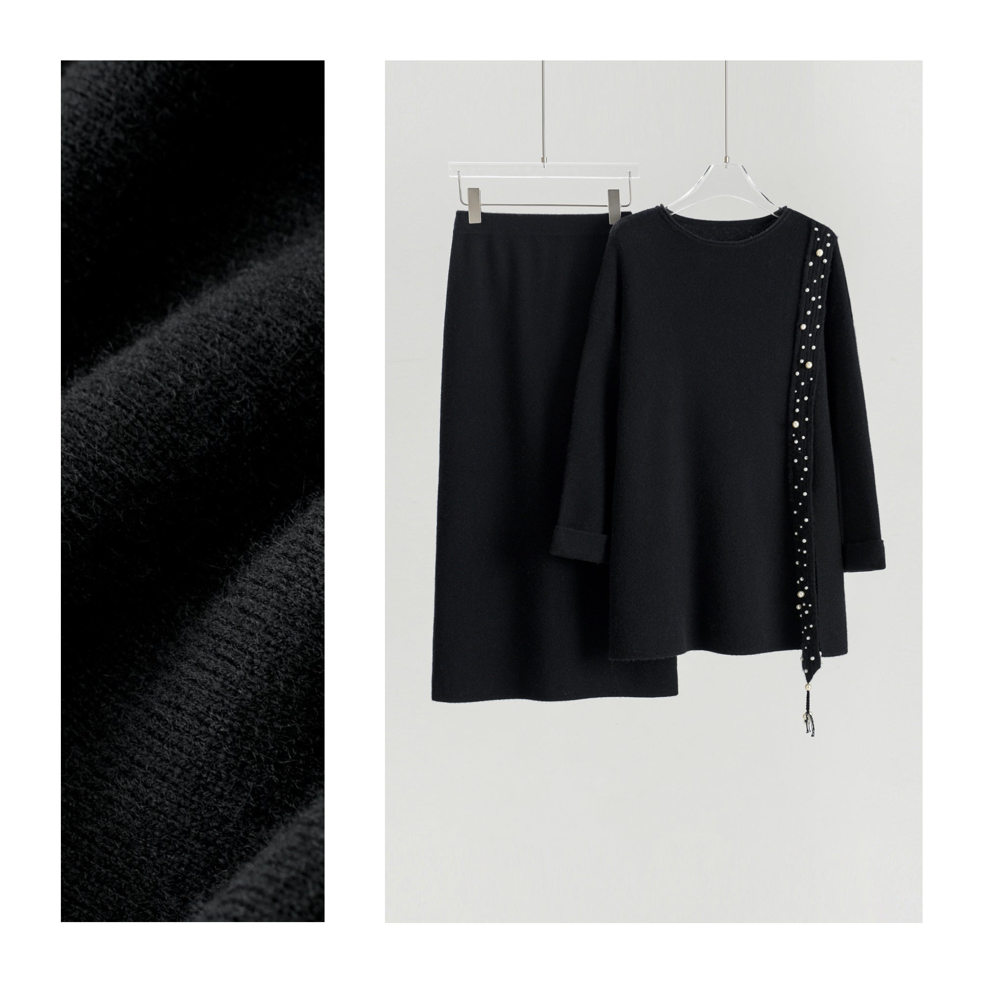 Boat Neck Pullover Slit Straight Skirt