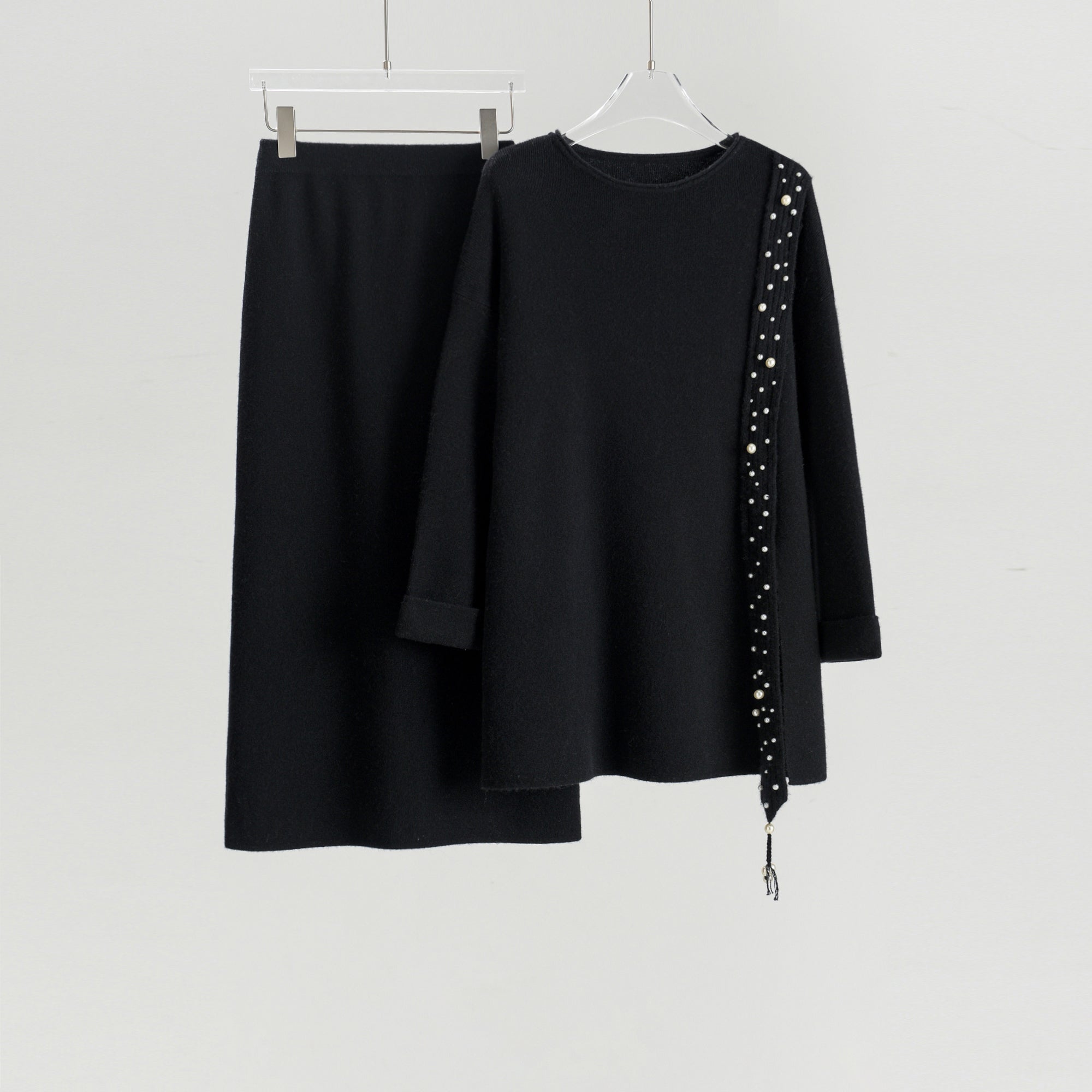 Boat Neck Pullover Slit Straight Skirt