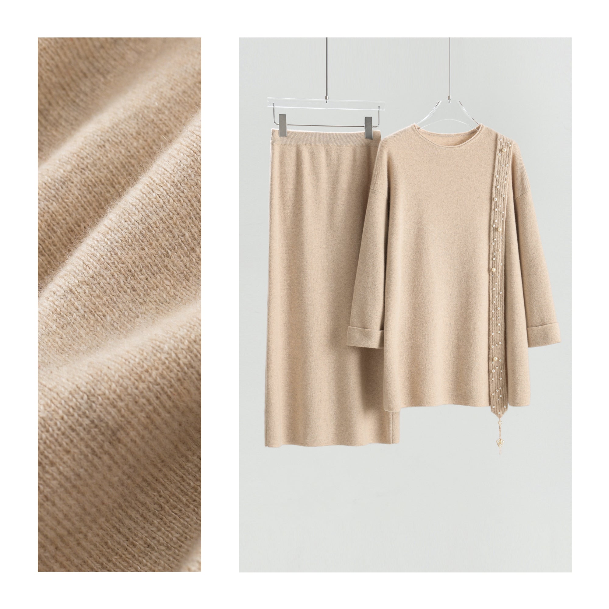 Boat Neck Pullover Slit Straight Skirt