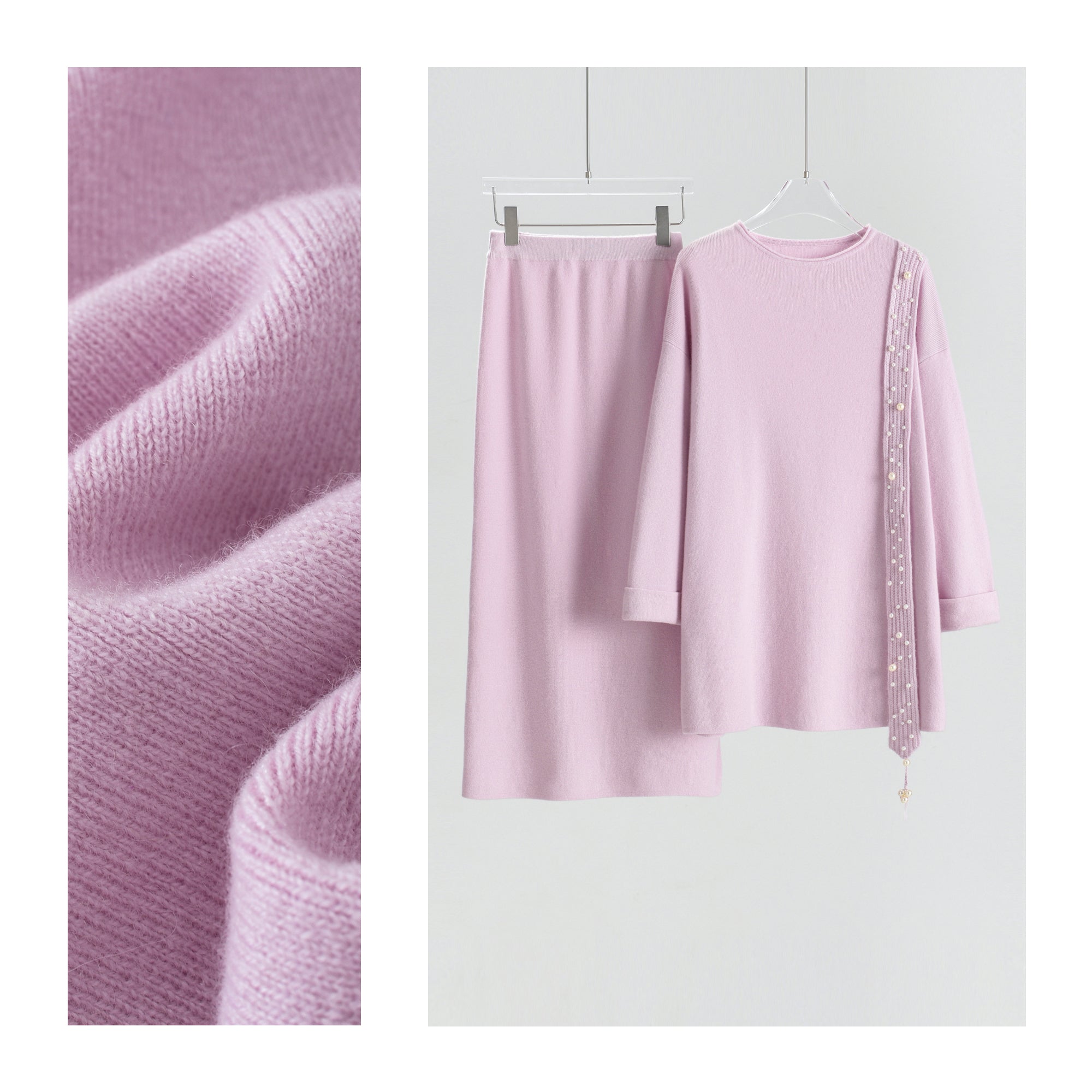 Boat Neck Pullover Slit Straight Skirt