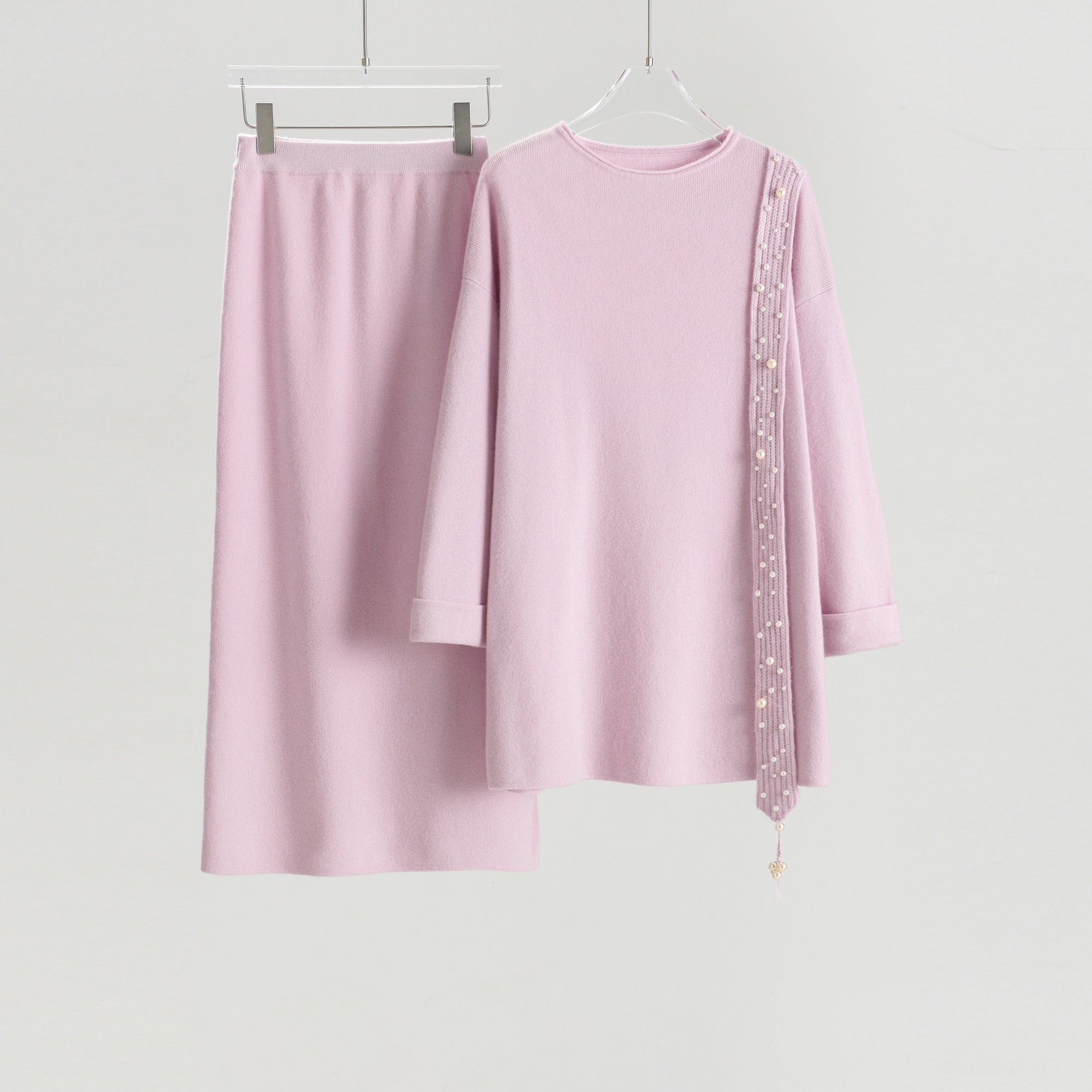 Boat Neck Pullover Slit Straight Skirt