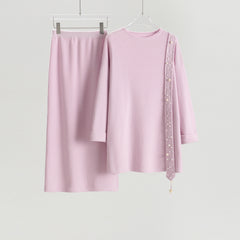 Boat Neck Pullover Slit Straight Skirt