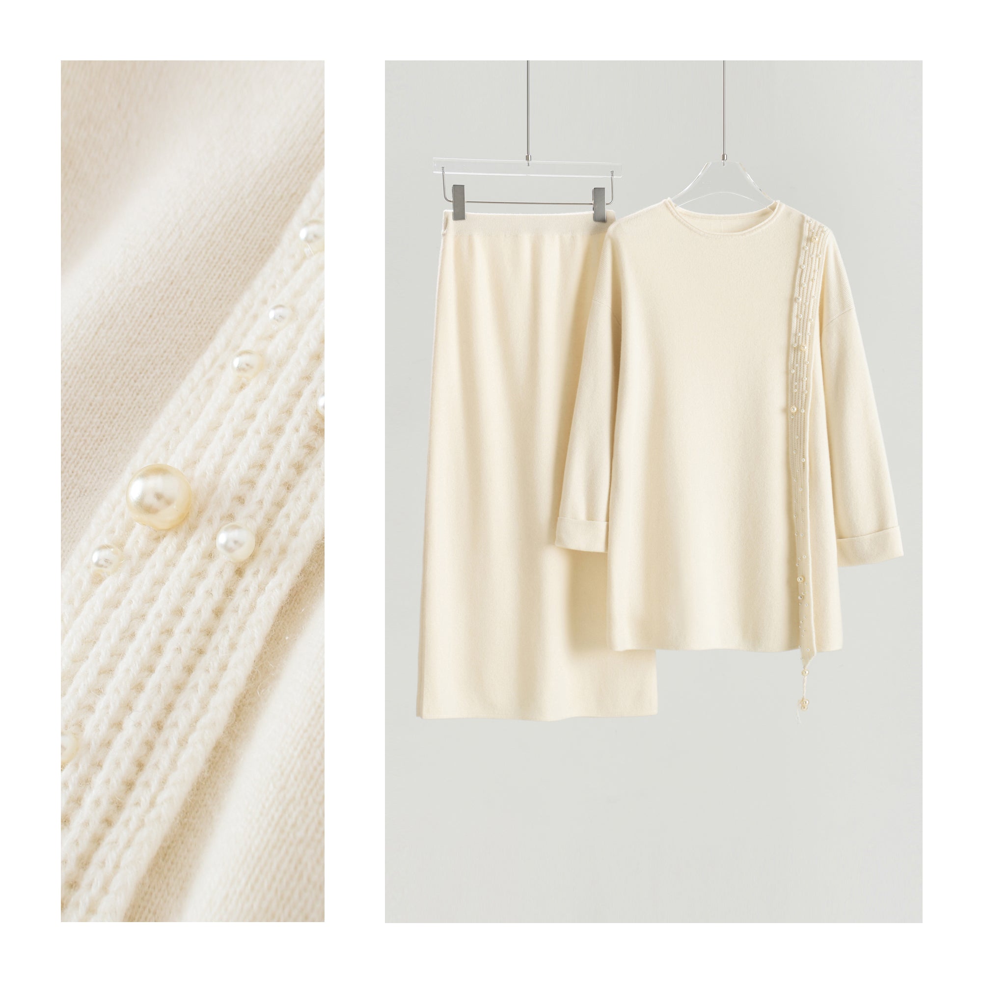 Boat Neck Pullover Slit Straight Skirt