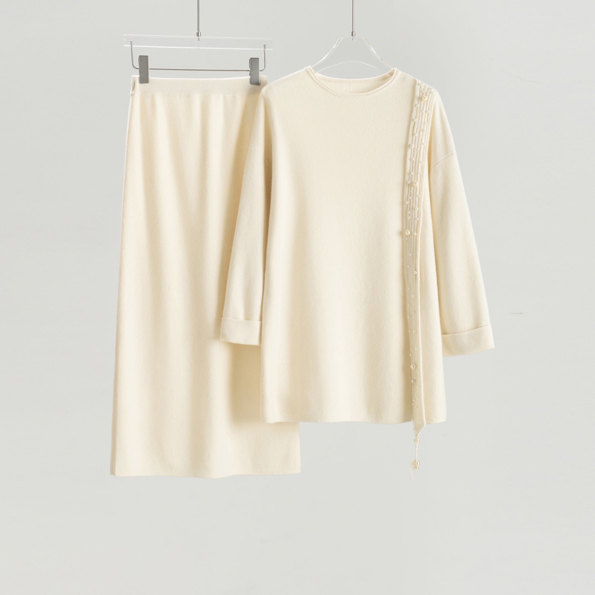 Boat Neck Pullover Slit Straight Skirt