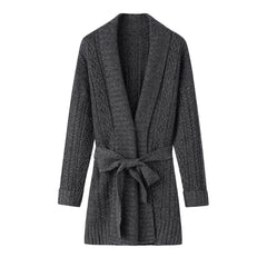 V-neck Cable Knit Long Cardigan For Women