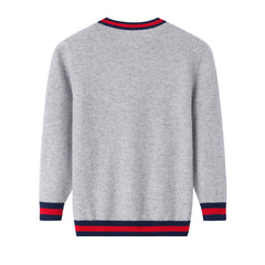 Children Jacquard Round Neck Musical Note Pullover Cashmere Sweater