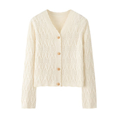 V-Neck Thickened Mesh Cable Cardigan