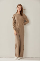 Crew Neck Pullover Wide Leg Pants Suit