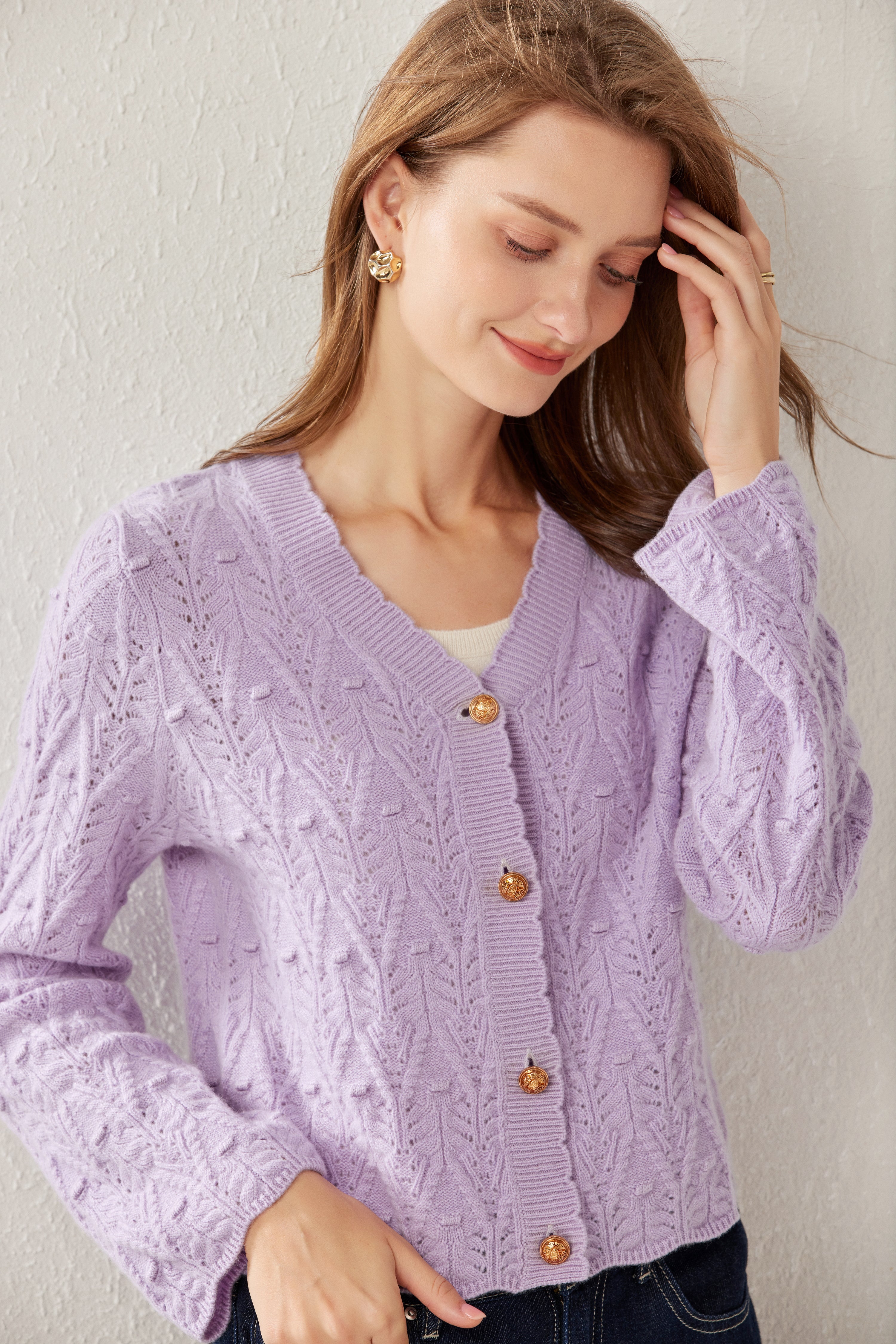 V-Neck Thickened Mesh Cable Cardigan
