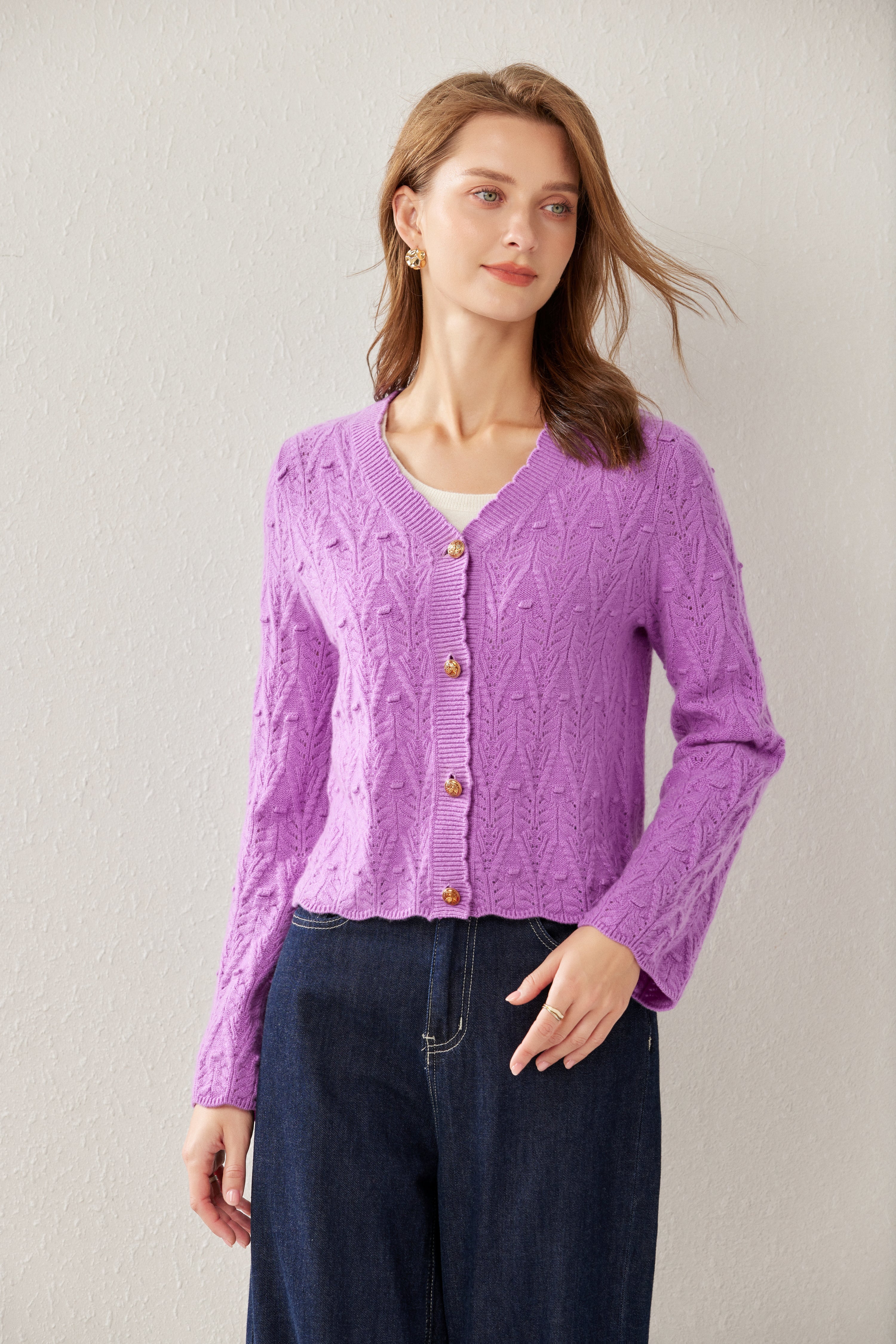 V-Neck Thickened Mesh Cable Cardigan