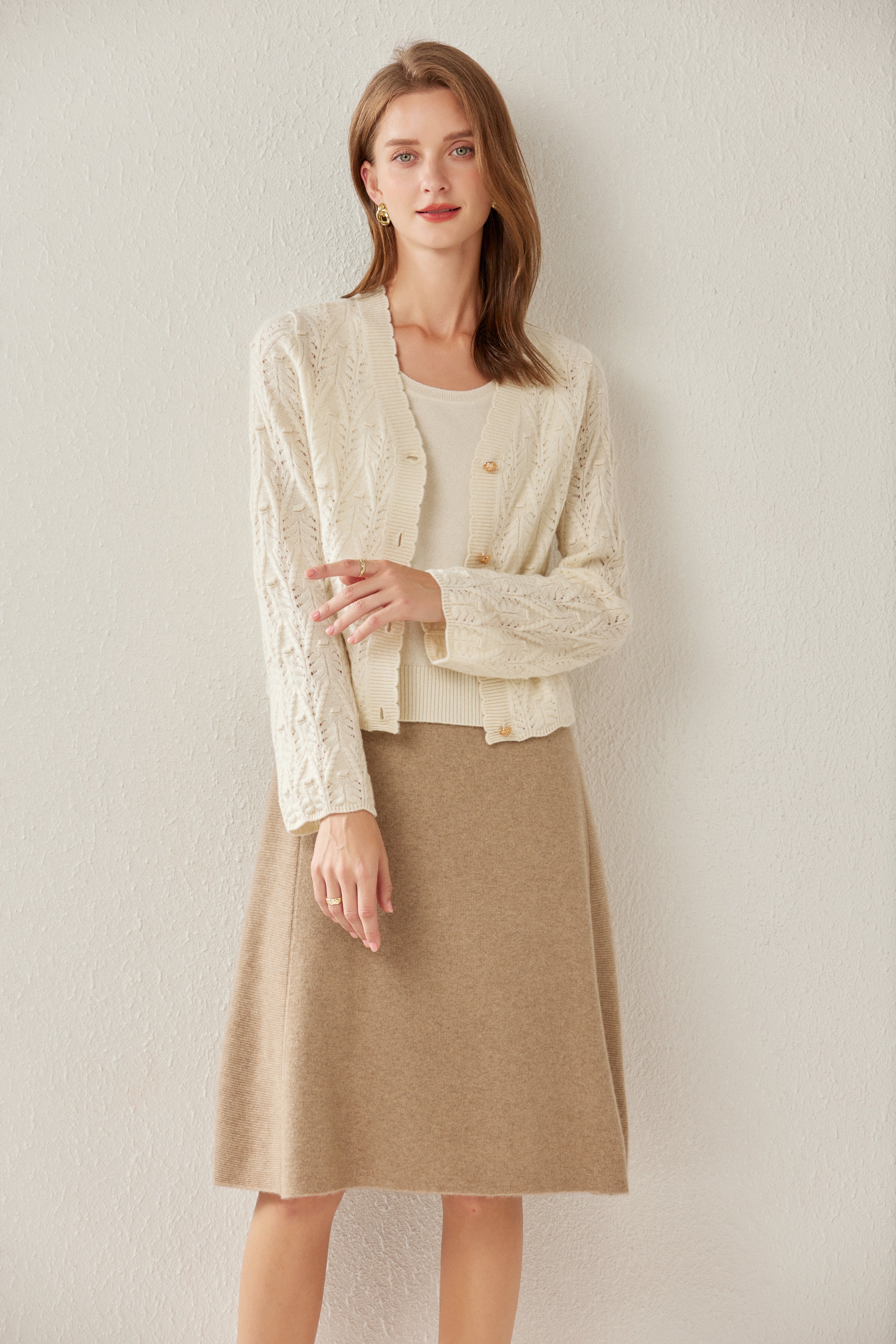 V-Neck Thickened Mesh Cable Cardigan