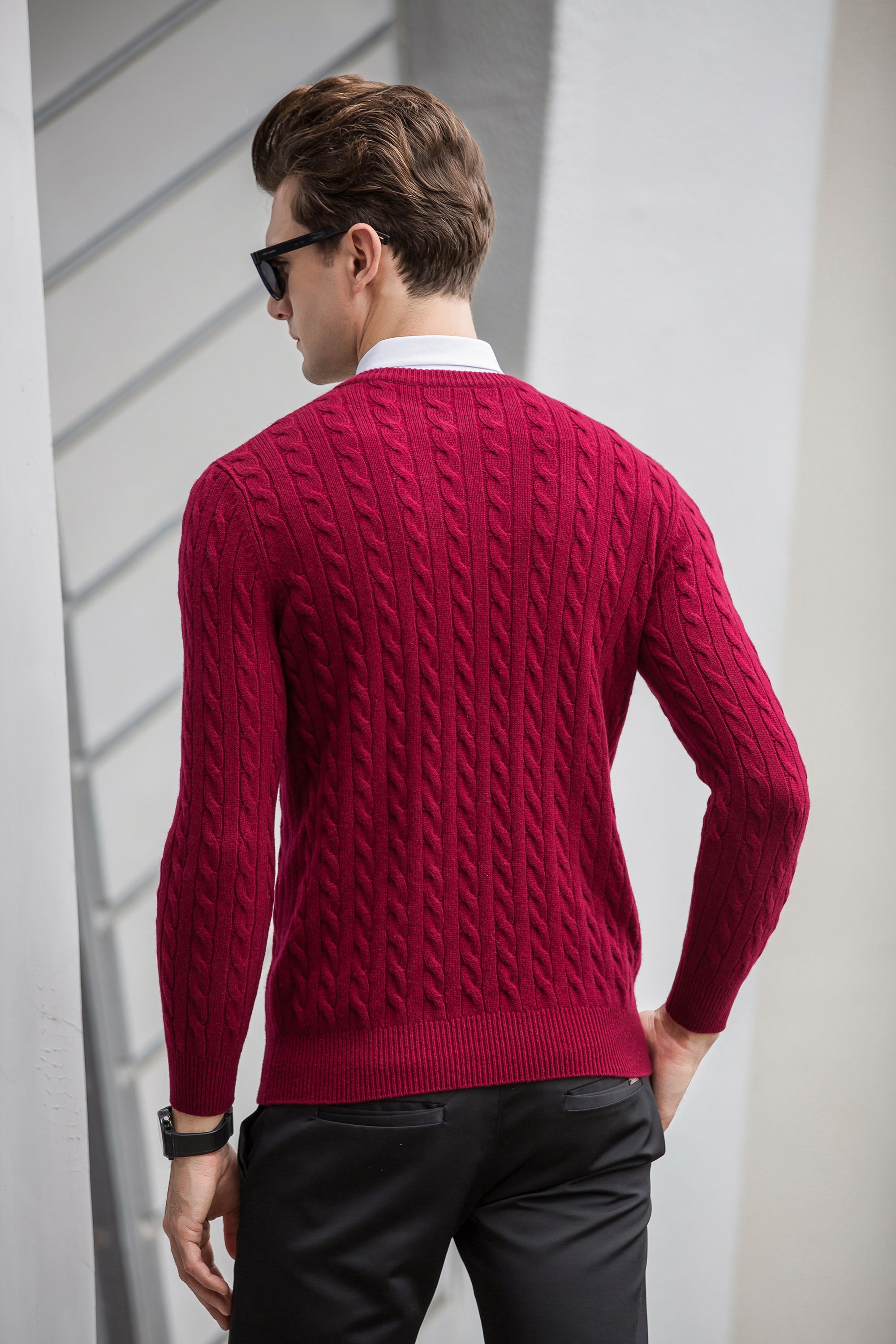 Crew Neck Thickened Cable Knit Cashmere Pullover