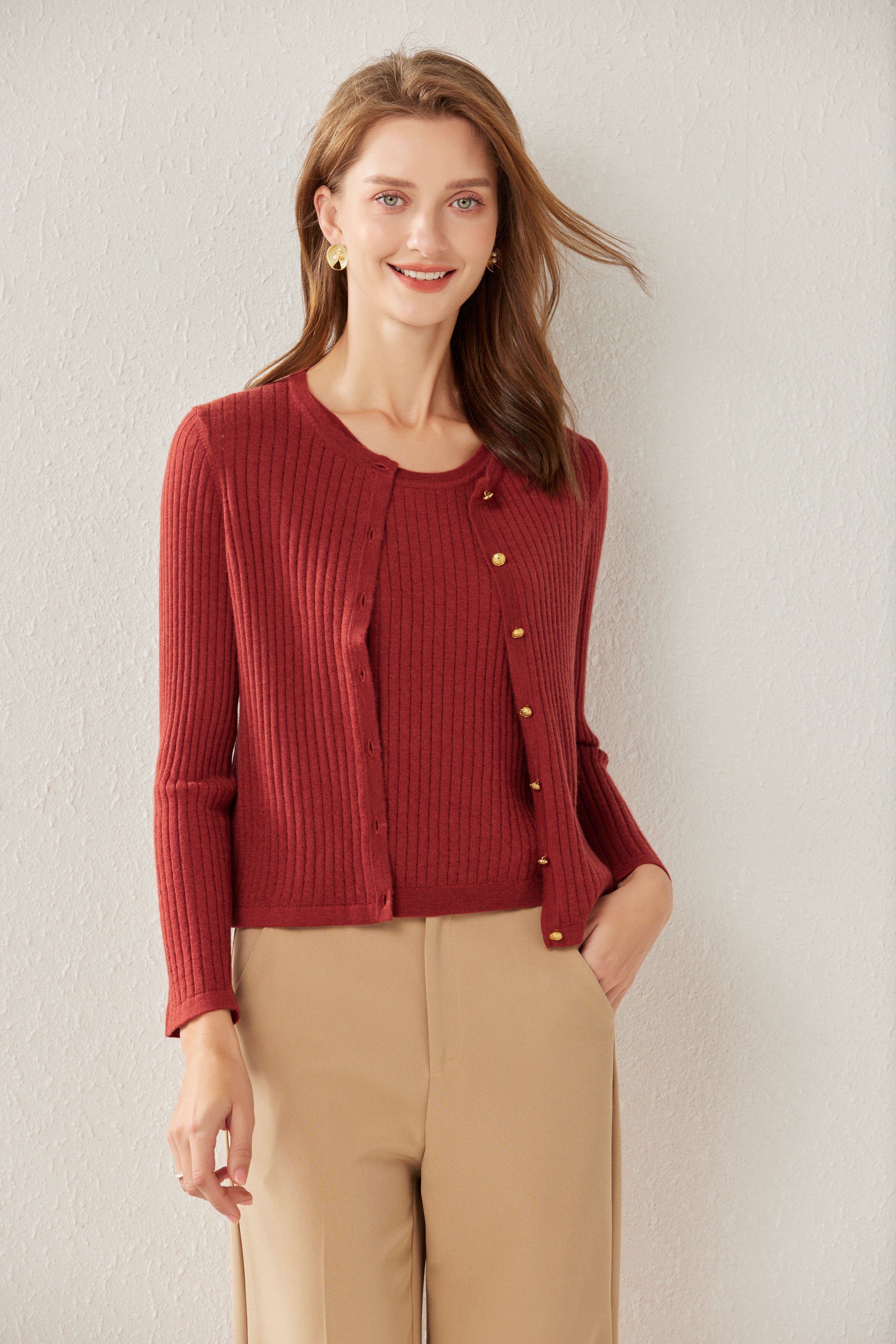 Worsted Crew Neck Cardigan