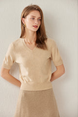 V-neck Short-sleeved Sweater Wide-leg Pants Suit